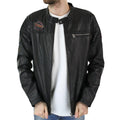 Mens Black Distressed Biker Zip Racing Jacket Badge Nehru Vintage Retro Motorcycle - Knighthood Store