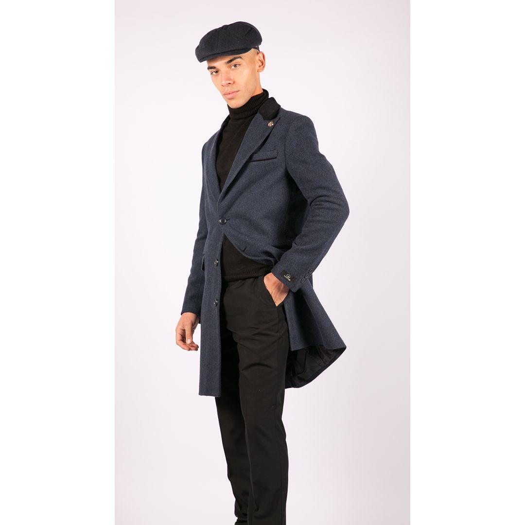 Mens 3/4 Long Overcoat Jacket Herringbone Tweed Coat Peaky Blinders Fit - Knighthood Store