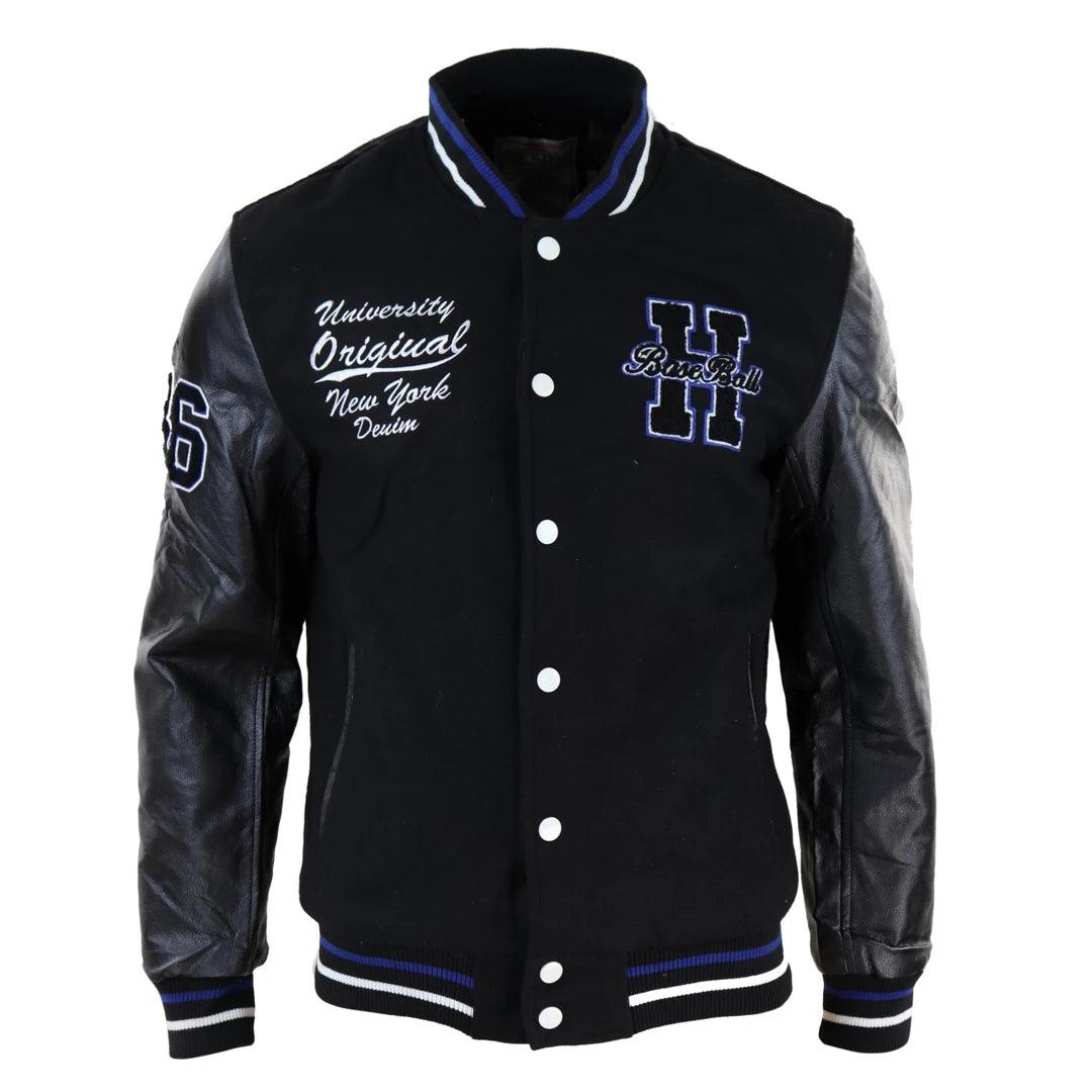 Mens Baseball Varsity Letterman College Fleece Jacket Badge PU Leather Sleeves - Knighthood Store