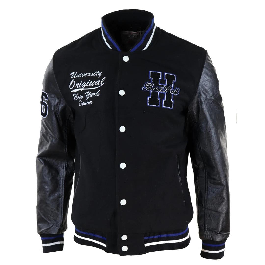 Mens Baseball Varsity Letterman College Fleece Jacket Badge PU Leather Sleeves - Knighthood Store