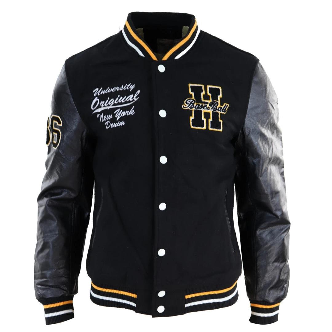 Mens Baseball Varsity Letterman College Fleece Jacket Badge PU Leather Sleeves - Knighthood Store