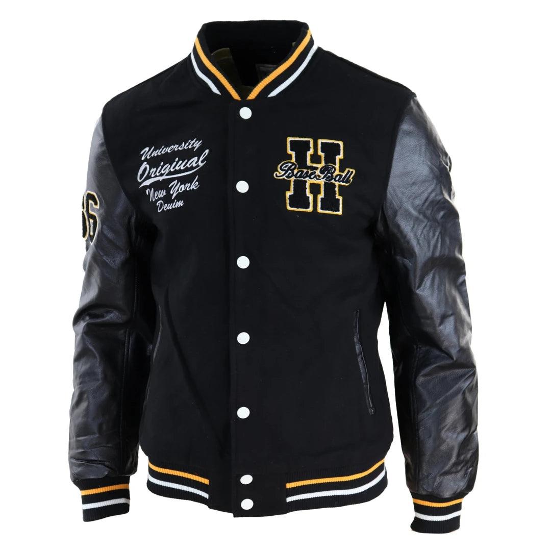 Mens Baseball Varsity Letterman College Fleece Jacket Badge PU Leather Sleeves - Knighthood Store