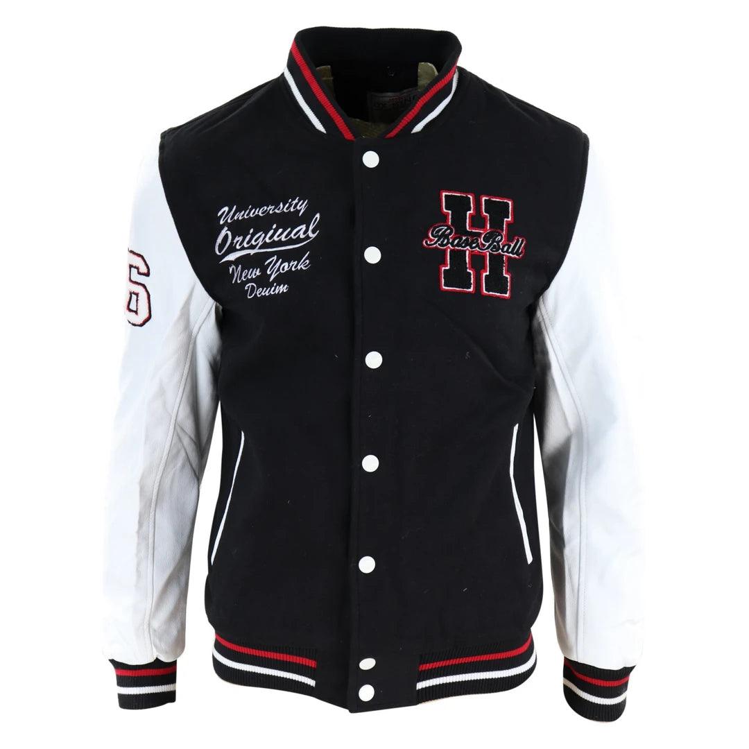 Mens Baseball Varsity Letterman College Fleece Jacket Badge PU Leather Sleeves - Knighthood Store