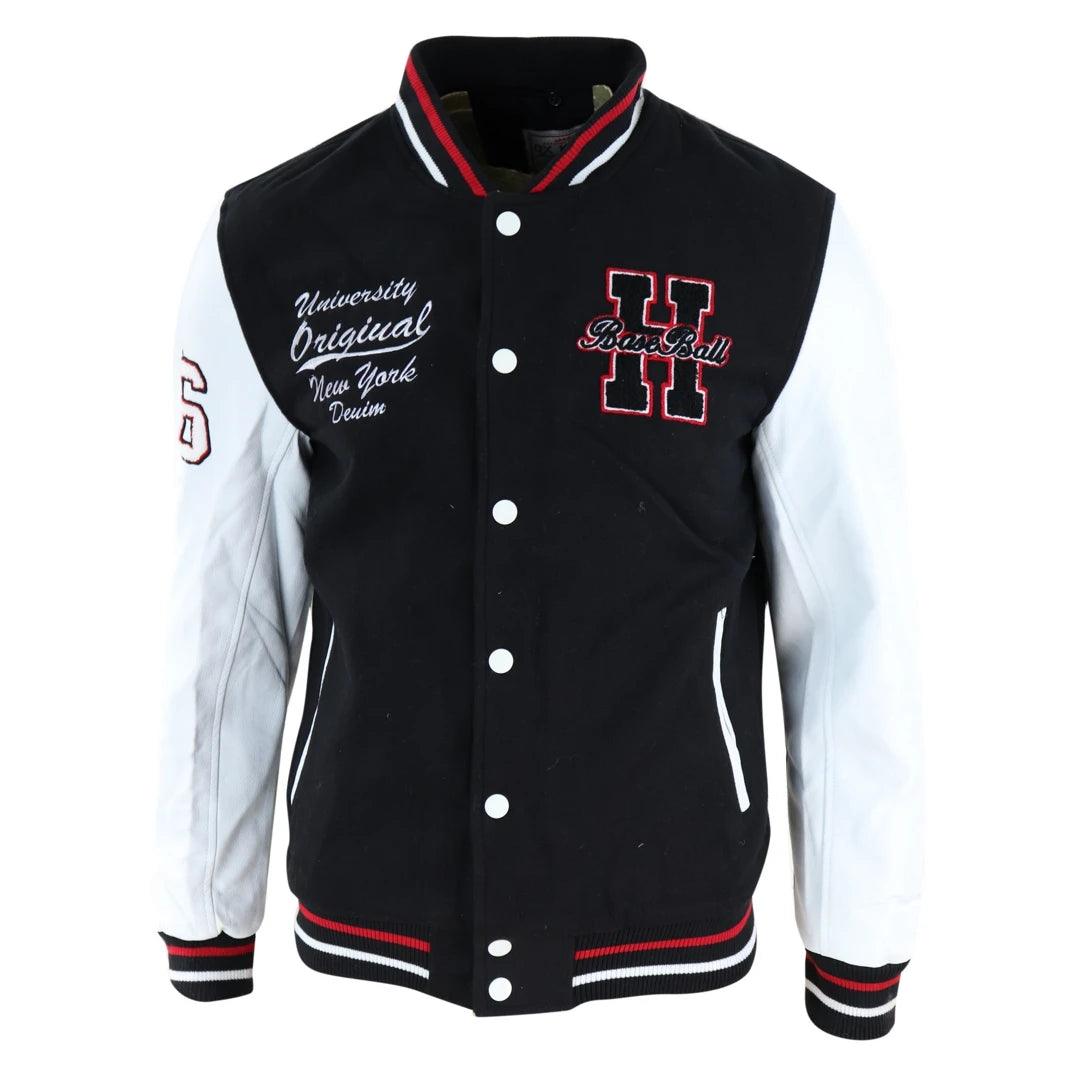 Mens Baseball Varsity Letterman College Fleece Jacket Badge PU Leather Sleeves - Knighthood Store