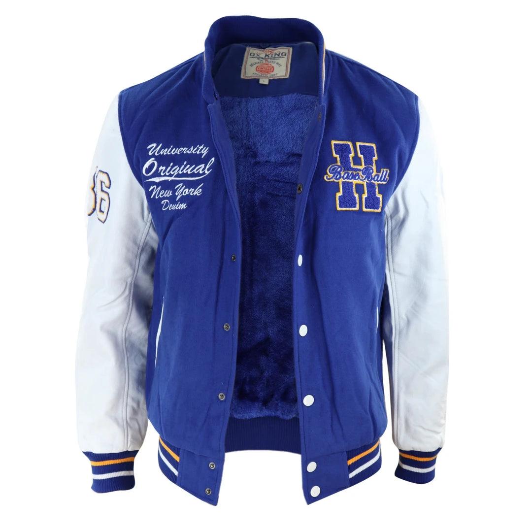 Mens Baseball Varsity Letterman College Fleece Jacket Badge PU Leather Sleeves - Knighthood Store