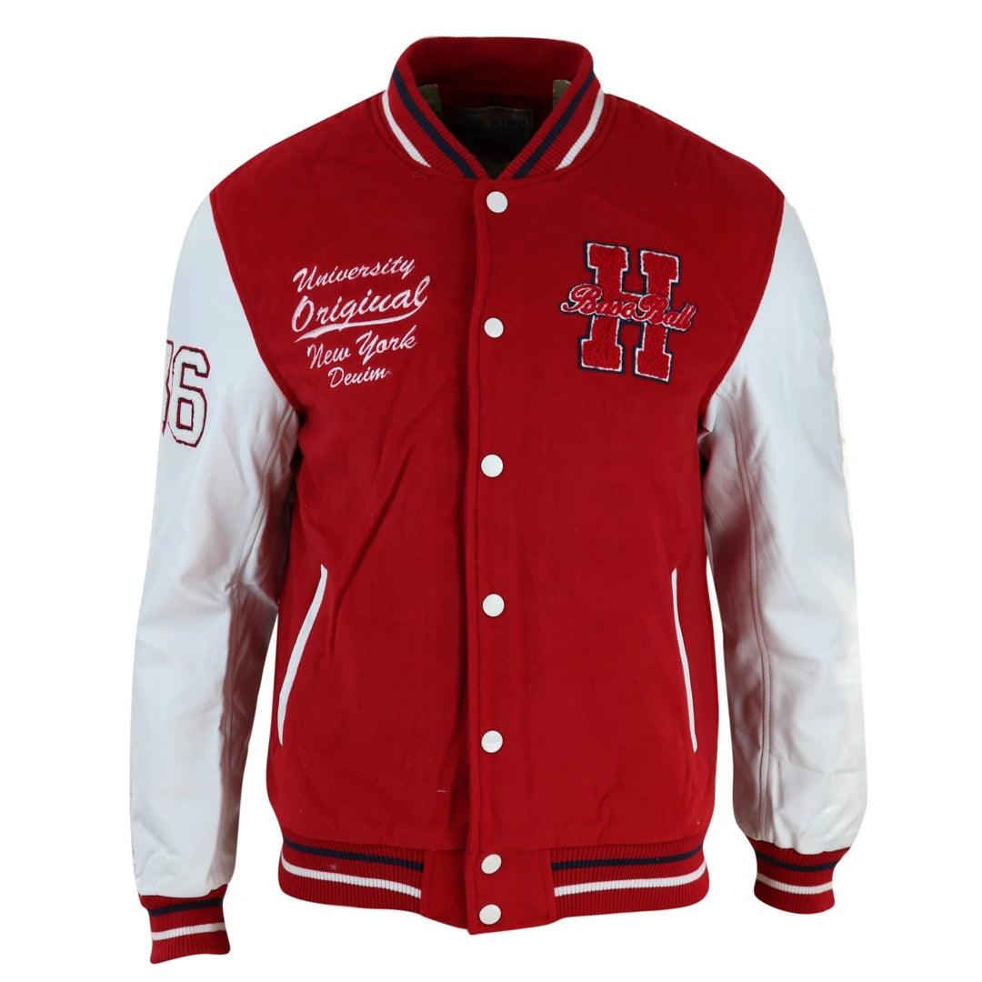 Mens Baseball Varsity Letterman College Fleece Jacket Badge PU Leather Sleeves - Knighthood Store