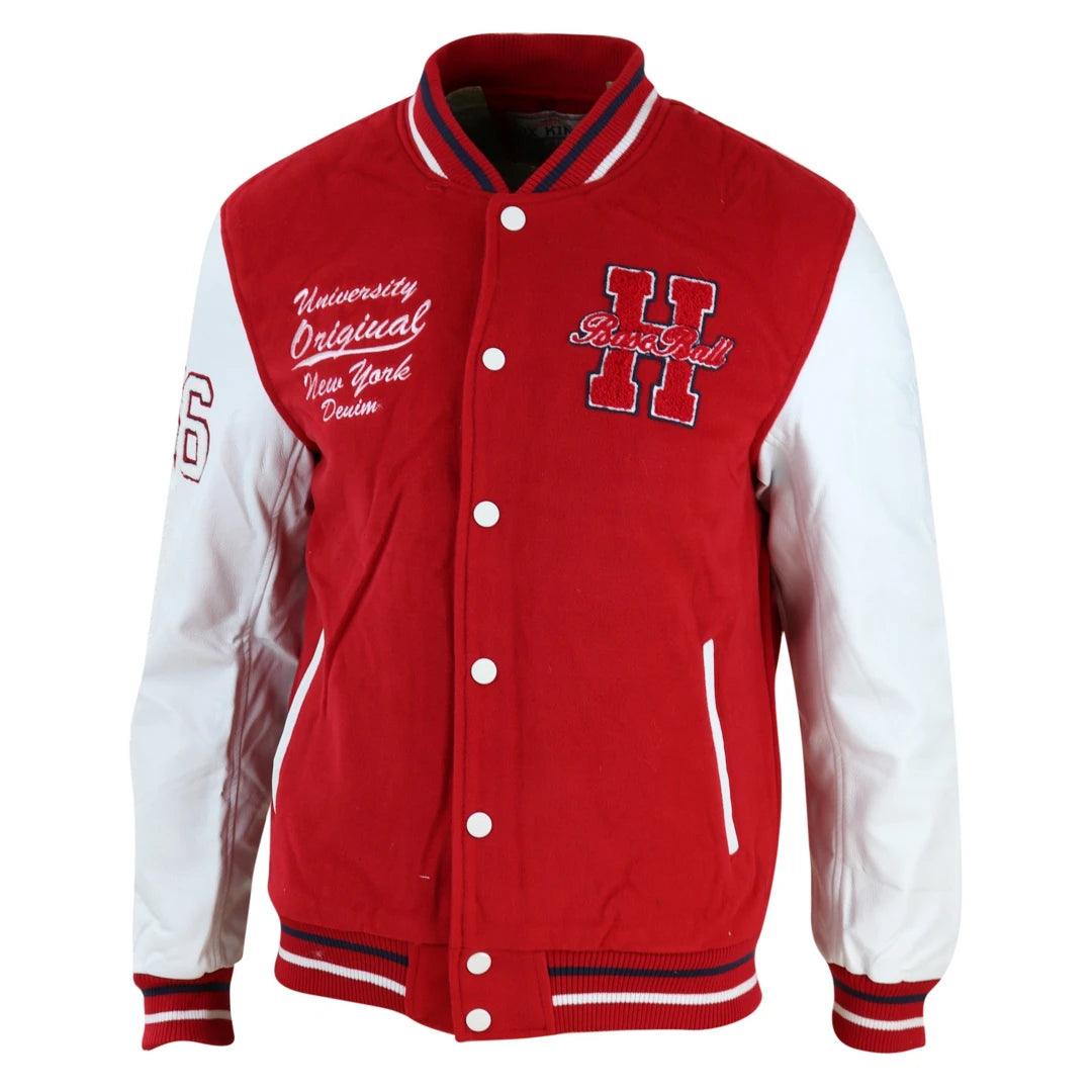 Mens Baseball Varsity Letterman College Fleece Jacket Badge PU Leather Sleeves - Knighthood Store