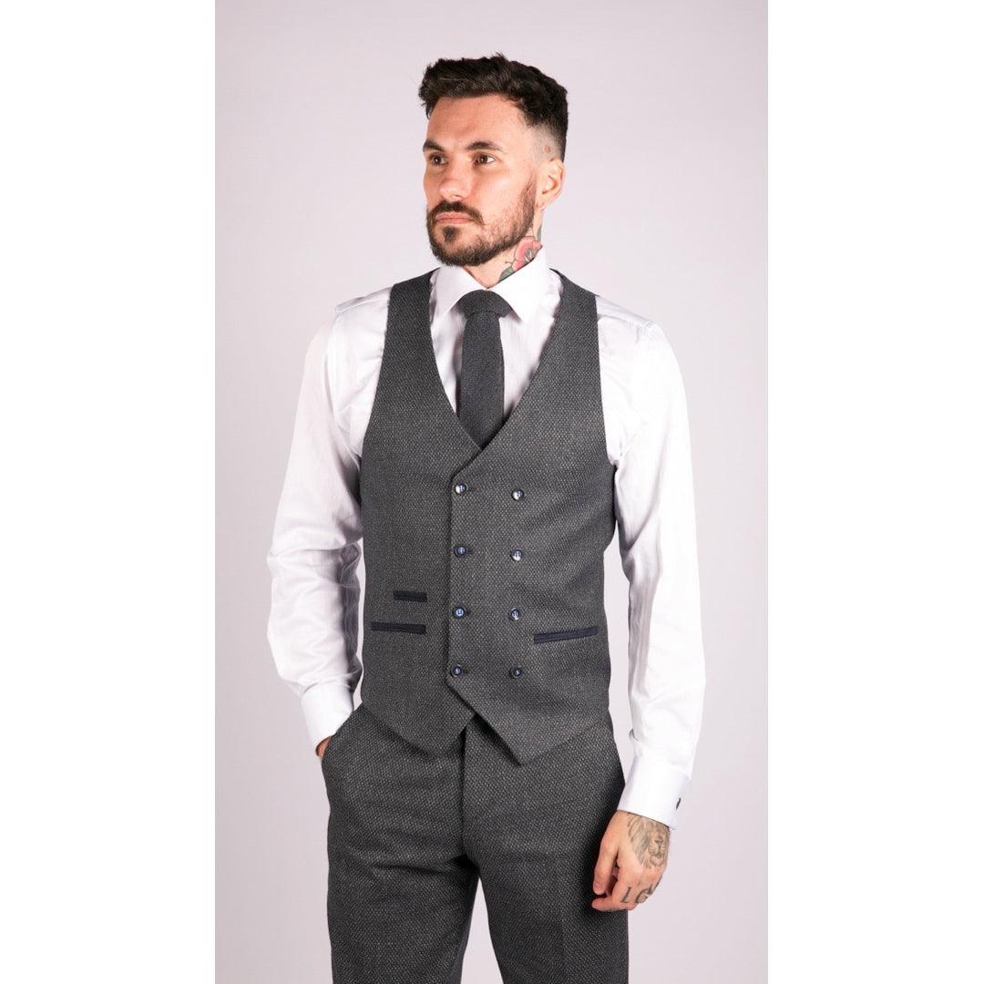 Mens Wool 3 Piece Suit Double Breasted Waistcoat Tweed 1920s - Knighthood Store