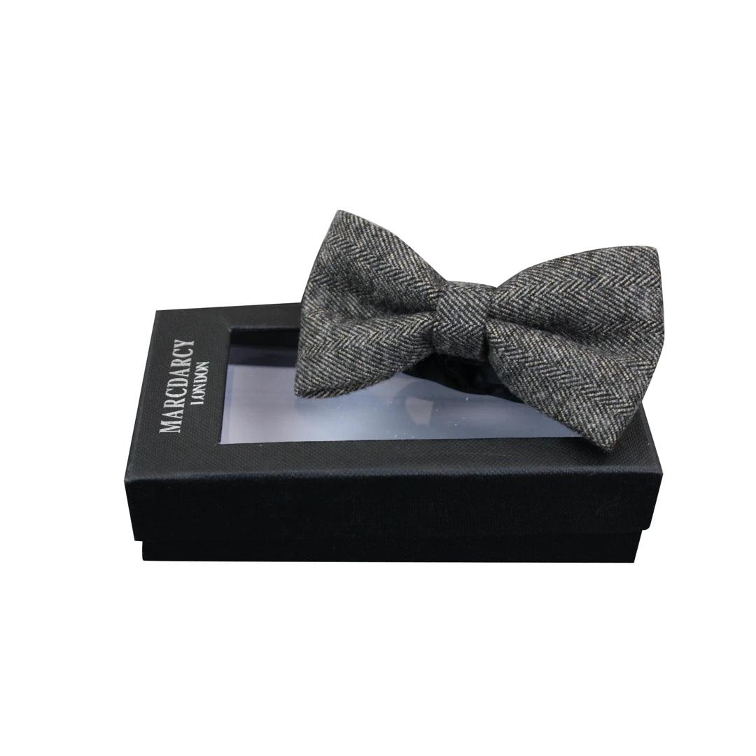 Mens Tweed Herringbone Textured Velvet Marc Darcy Bow Ties Vintage Retro - Knighthood Store