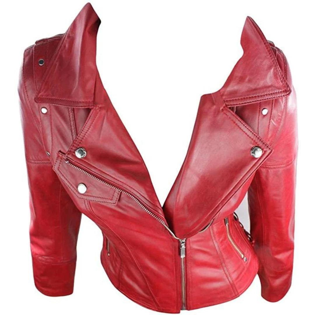 Leather 100% Jacket Biker Style Vintage Red Soft Leather - Knighthood Store