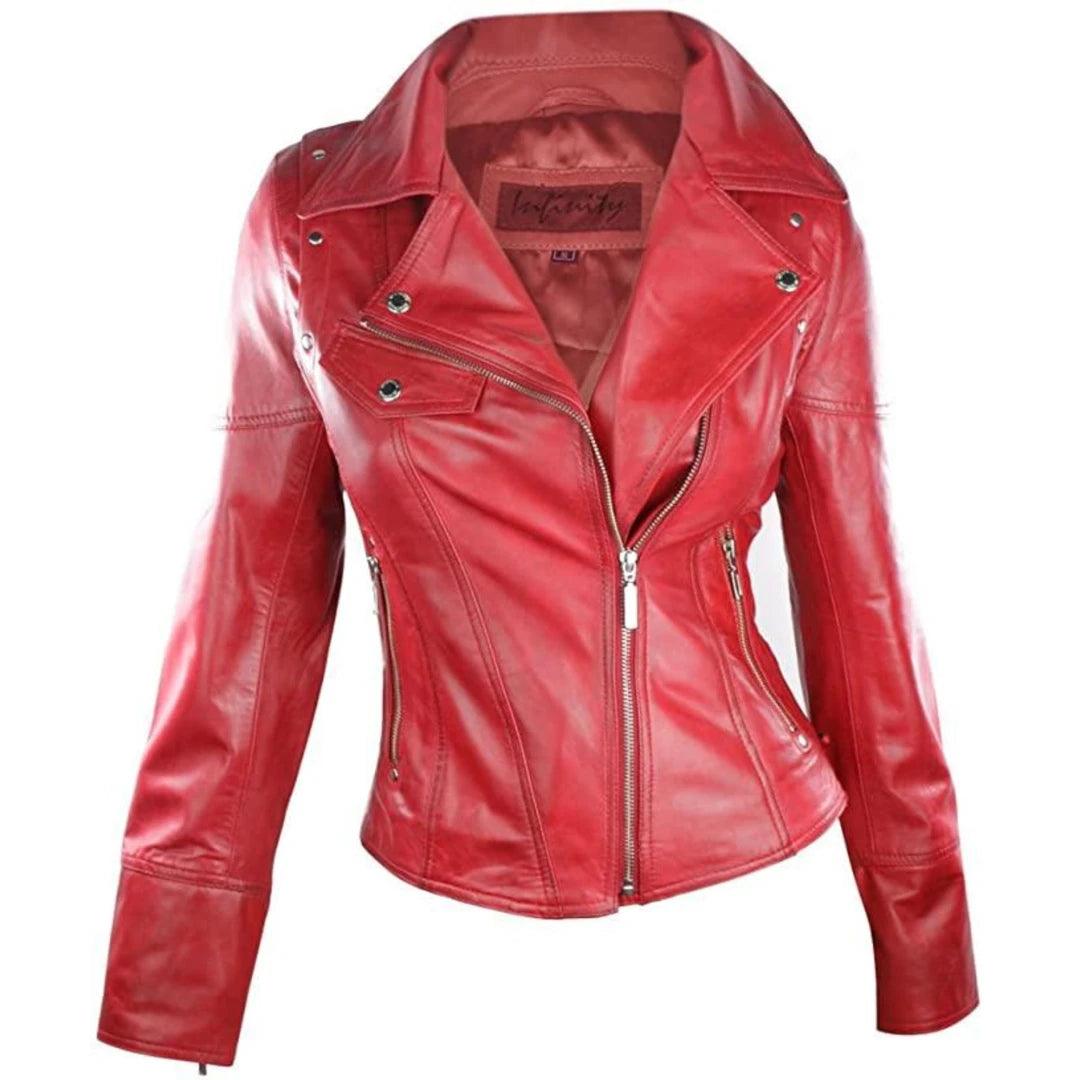 Leather 100% Jacket Biker Style Vintage Red Soft Leather - Knighthood Store