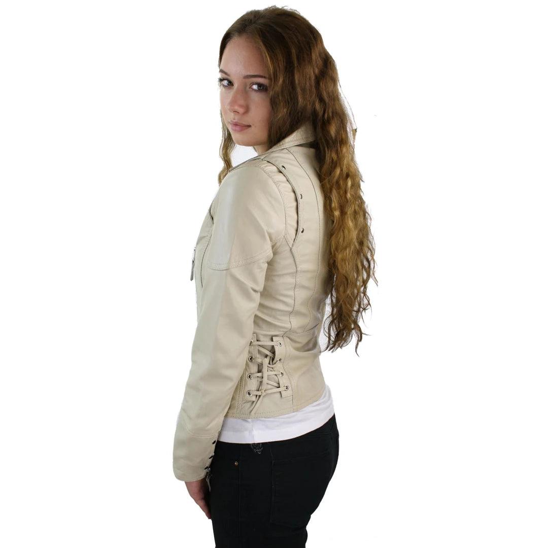 Ladies 100% Real Leather Jacket Short Fitted Bikers Style Black Vintage Rock - Knighthood Store