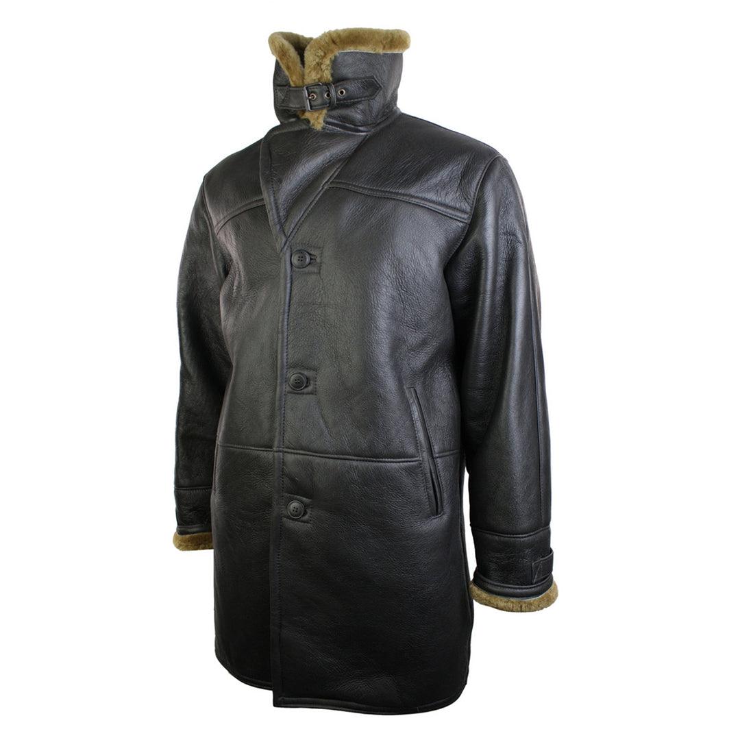 Mens 3/4 Brown Duffle Crombi Real Sheepskin Jacket Classic Brown Ginger - Knighthood Store