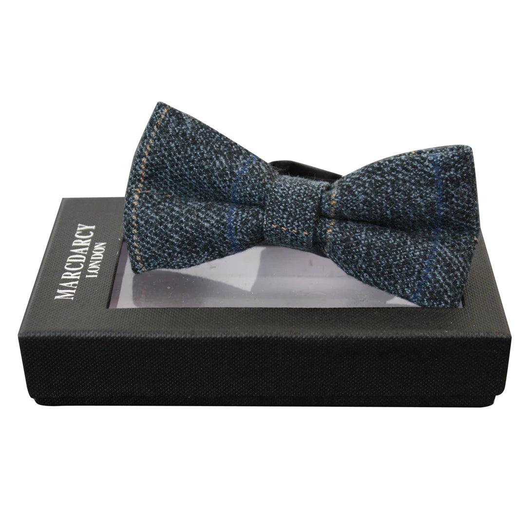 Mens Tweed Herringbone Textured Velvet Marc Darcy Bow Ties Vintage Retro - Knighthood Store