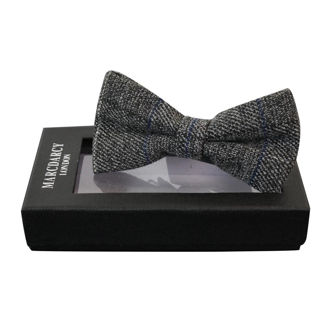 Mens Tweed Herringbone Textured Velvet Marc Darcy Bow Ties Vintage Retro - Knighthood Store