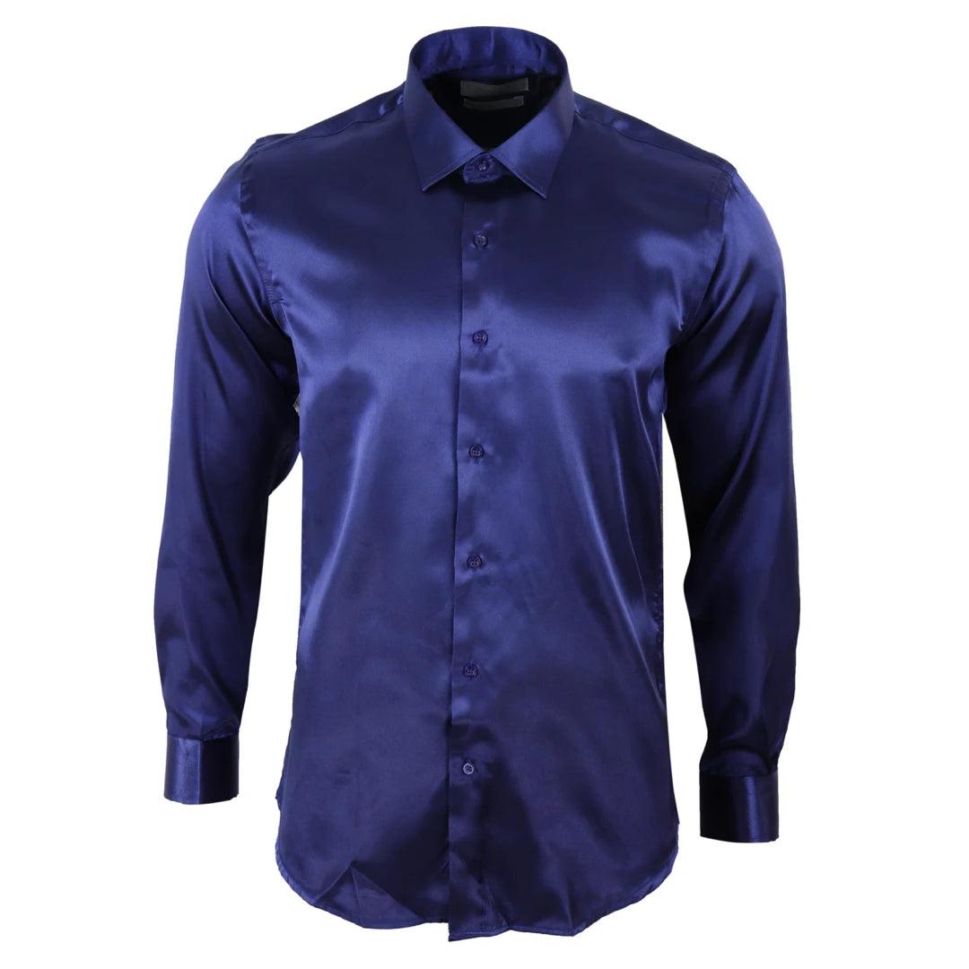 Mens Satin Silk Shirt Smart Casual Button Down Cuff Tailored Fit Shiny Party - Knighthood Store