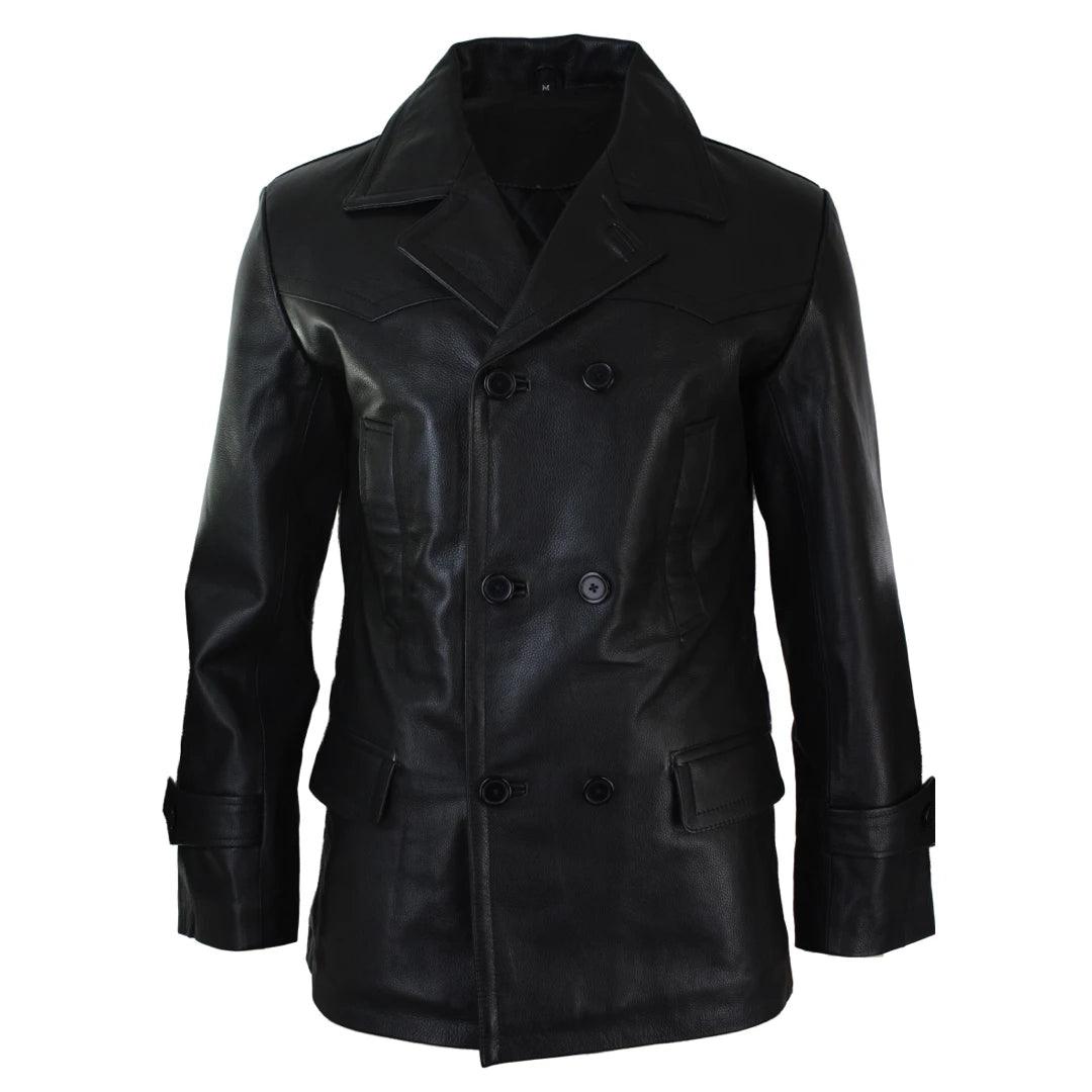 Mens 3/4 Double Breasted Real Leather Dr Who Kreigsmarine Uboat Jacket - Knighthood Store