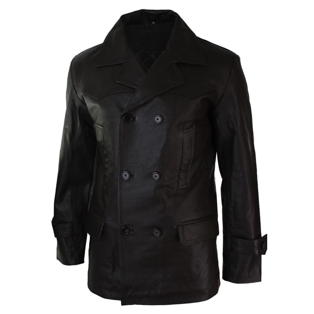 Mens 3/4 Double Breasted Real Leather Dr Who Kreigsmarine Uboat Jacket - Knighthood Store