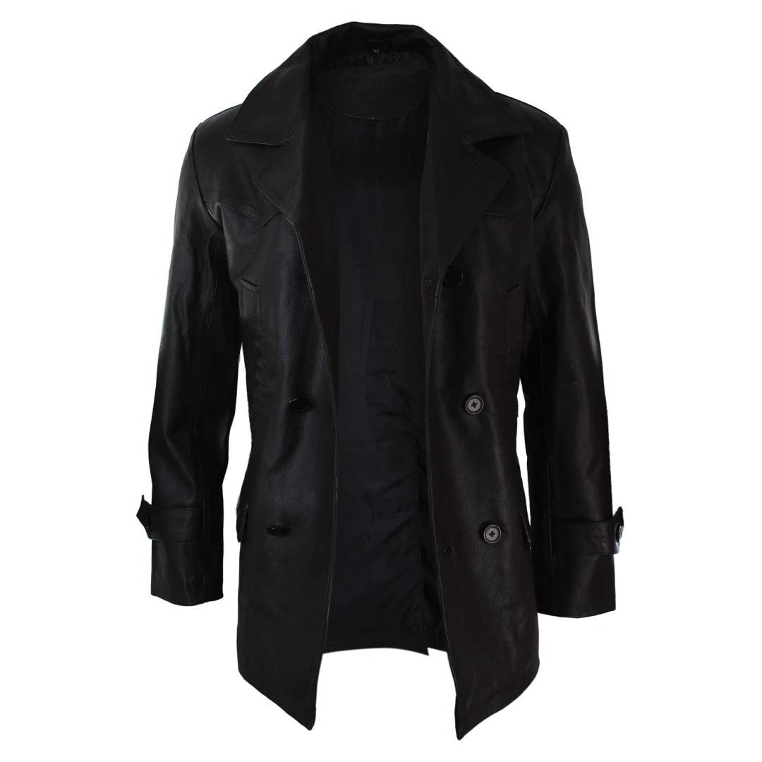 Mens 3/4 Double Breasted Real Leather Dr Who Kreigsmarine Uboat Jacket - Knighthood Store