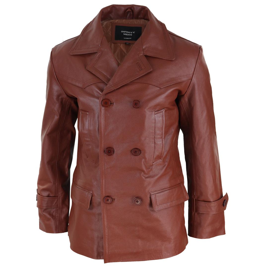 Mens 3/4 Double Breasted Real Leather Dr Who Kreigsmarine Uboat Jacket - Knighthood Store