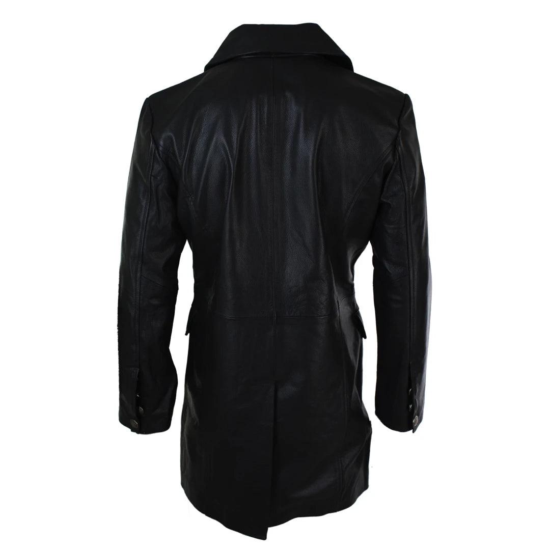 Mens Long 3/4 Black Real Leather German Generals Jacket Punk Rock Emo - Knighthood Store