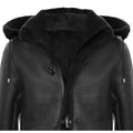 Mens Genuine Shearling Sheepskin Duffle Coat WW2 UK Winter 3/4 Leather Hood - Knighthood Store