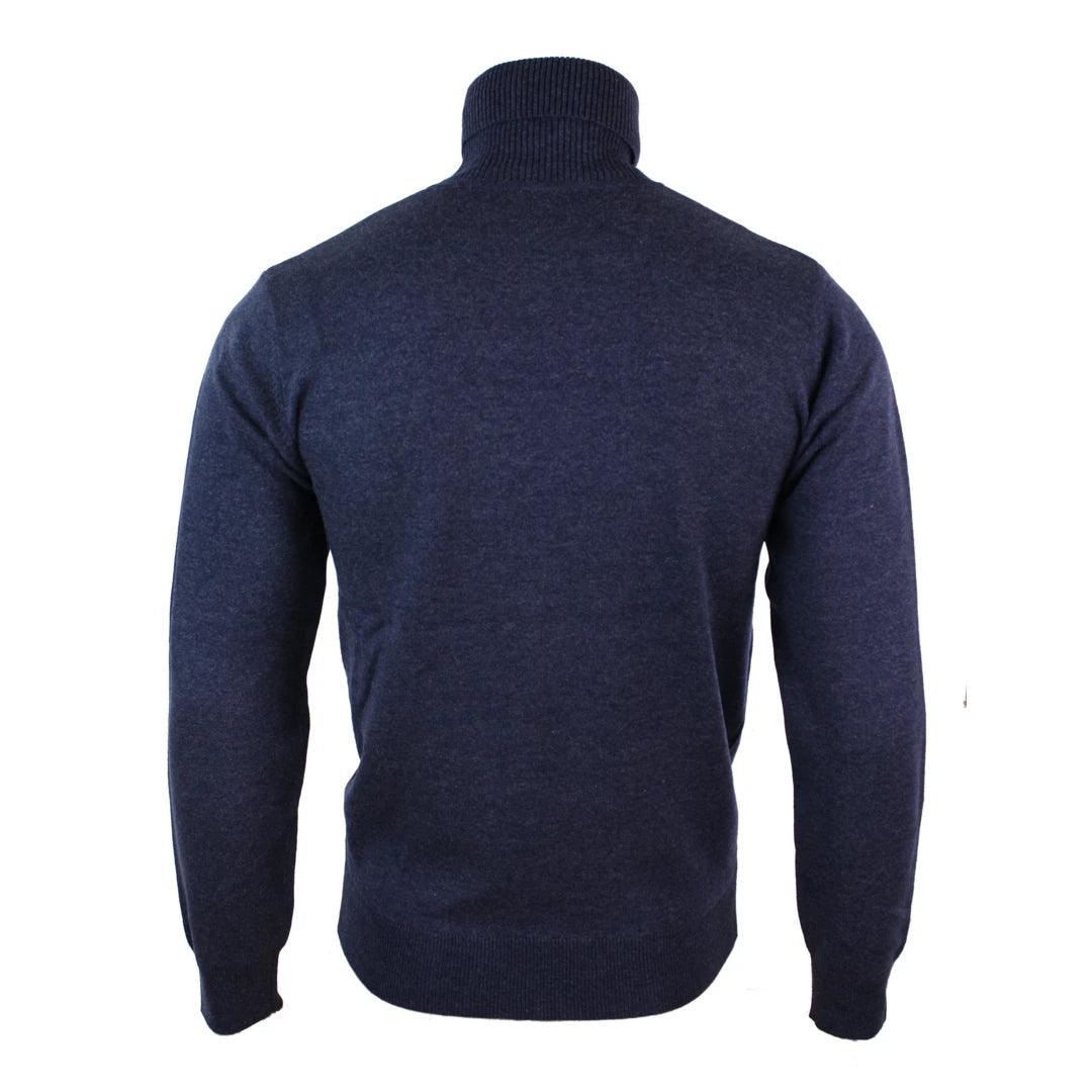 Mens Slim Fit Polar Roll Neck Jumper Light Weight Fitted Cashmere Wool Blend Grey Black Navy - Knighthood Store