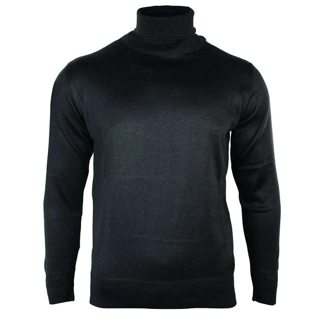 Mens Slim Fit Polar Roll Neck Jumper Light Weight Fitted Cashmere Wool Blend Grey Black Navy - Knighthood Store