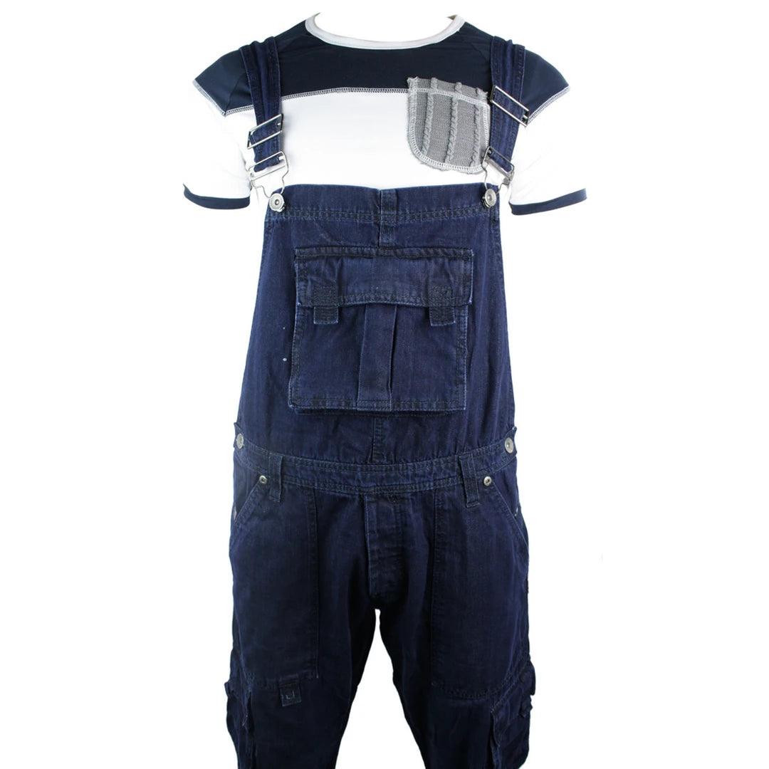 Mens Dungarees Jeans Combat Pockets Stone Wash Light Blue Turn Up - Knighthood Store