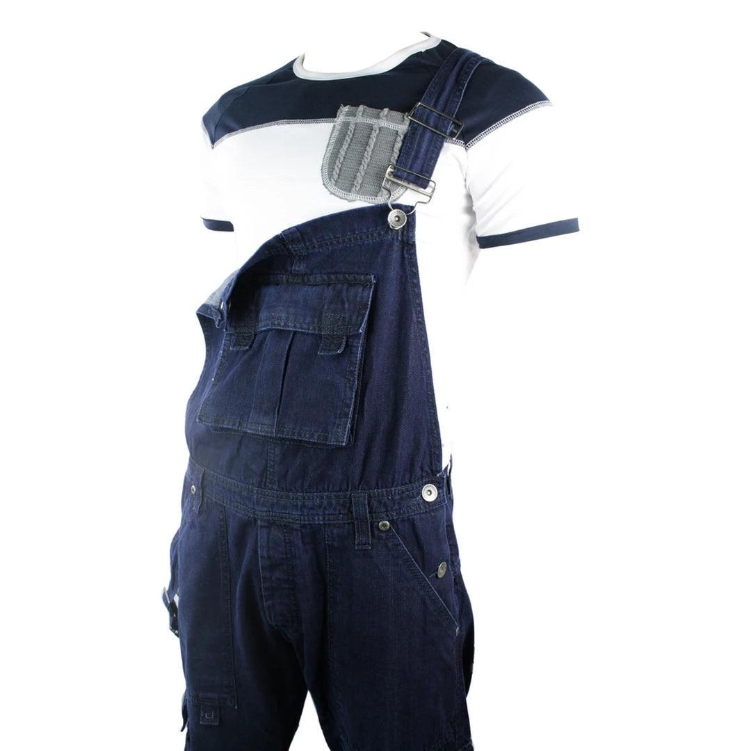 Mens Dungarees Jeans Combat Pockets Stone Wash Light Blue Turn Up - Knighthood Store