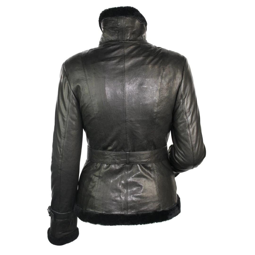 Ladies 100% Black Sheepskin Toscana Jacket Coat Military Blazer Style Belt Black - Knighthood Store