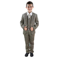 Mens Boys 3 Piece Classic Tweed Herringbone Check Tan Brown Slim Fit Vintage Suit-TruClothing