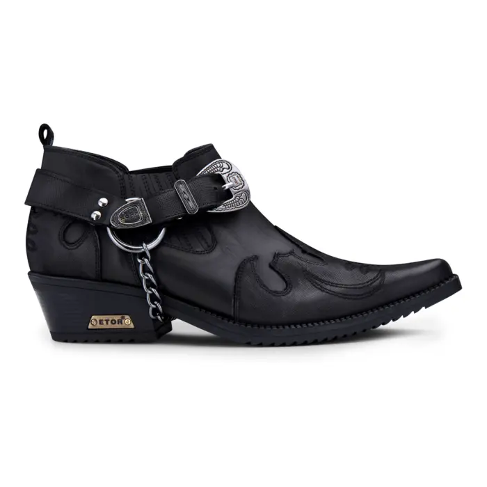 Mens Genuine Leather Western Shoes Croc Snake Pattern Metal Chain Belt Cuban Heel Dancing - Image 1