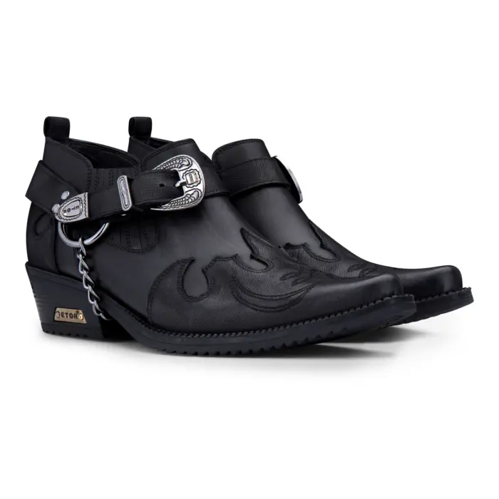 Mens Genuine Leather Western Shoes Croc Snake Pattern Metal Chain Belt Cuban Heel Dancing - Image 2