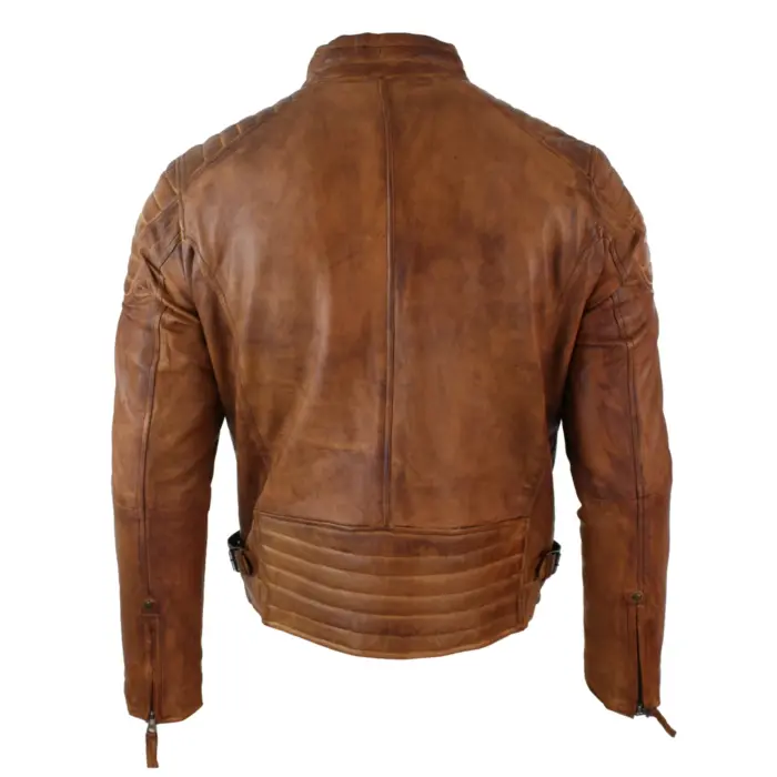 Mens Blue Grey Real Leather Designer Zipped Biker Jacket Washed Casual Vintage - Image 11