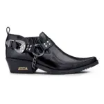 Mens Genuine Leather Western Shoes US Eagle Patent Shiny Wincklepickers Metal Chain Belt Cuban Heel Dancing Cowboy - Image 6