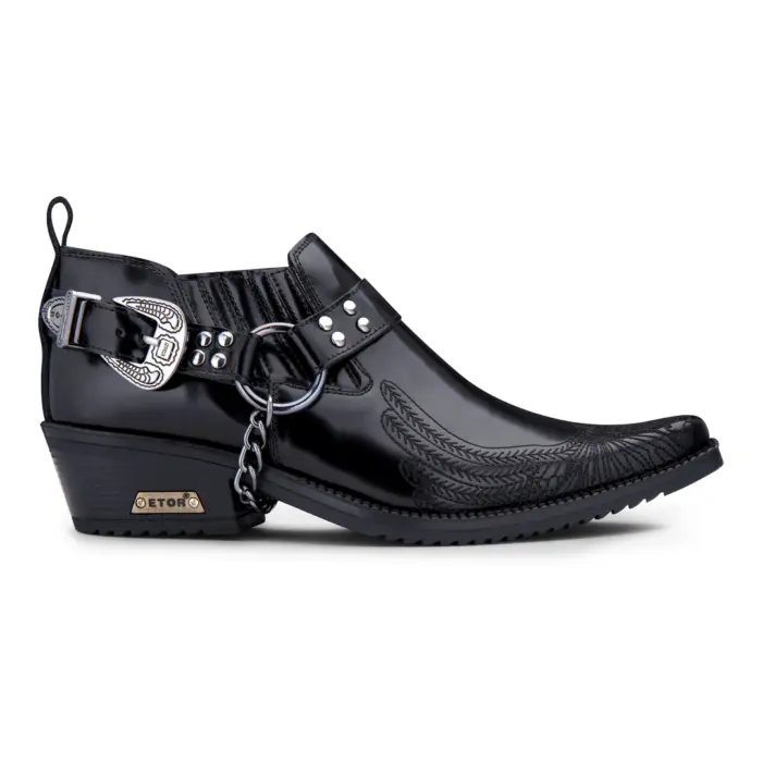 Mens Genuine Leather Western Shoes US Eagle Patent Shiny Wincklepickers Metal Chain Belt Cuban Heel Dancing Cowboy - Image 6