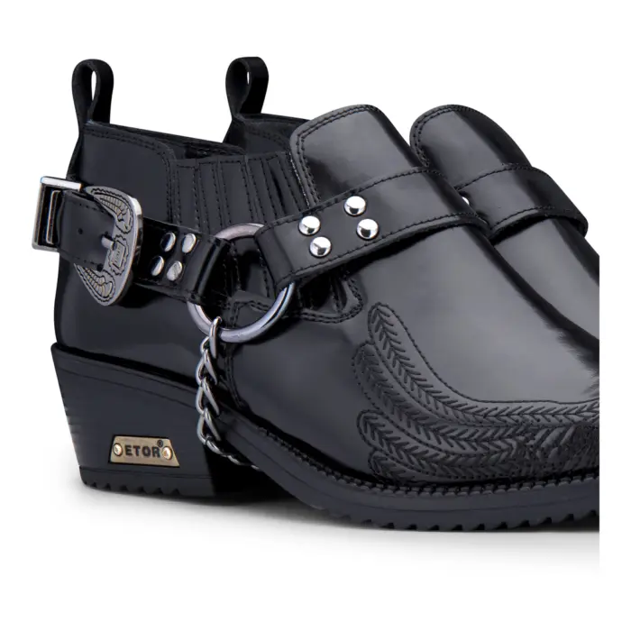 Mens Genuine Leather Western Shoes US Eagle Patent Shiny Wincklepickers Metal Chain Belt Cuban Heel Dancing Cowboy - Image 8