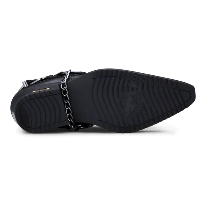 Mens Genuine Leather Western Shoes US Eagle Patent Shiny Wincklepickers Metal Chain Belt Cuban Heel Dancing Cowboy - Image 10