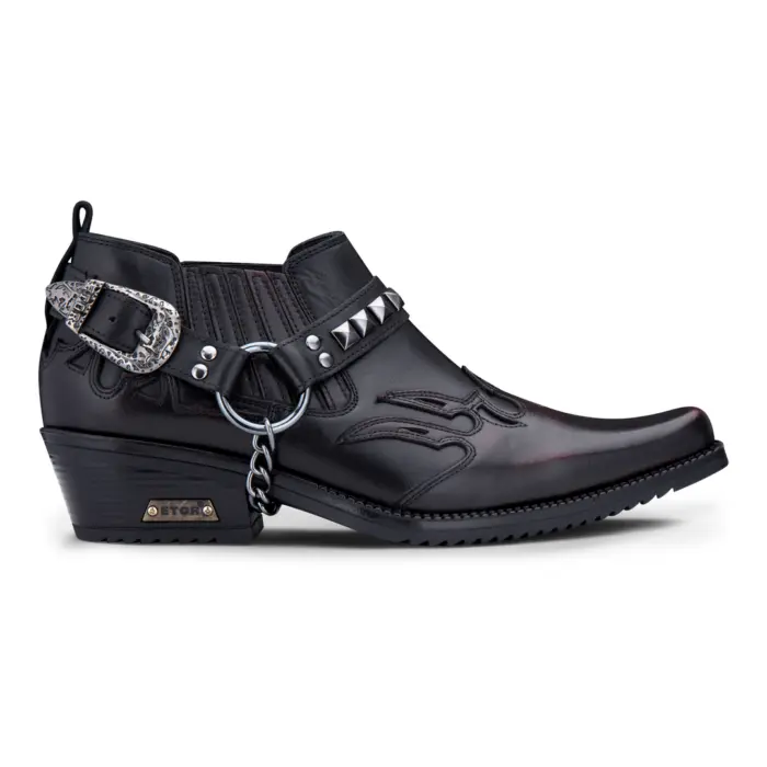 Mens Real Leather Cowboy Shoes Wincklepickers Cuban Heel Metal Belt Western Croc Pattern - Image 11