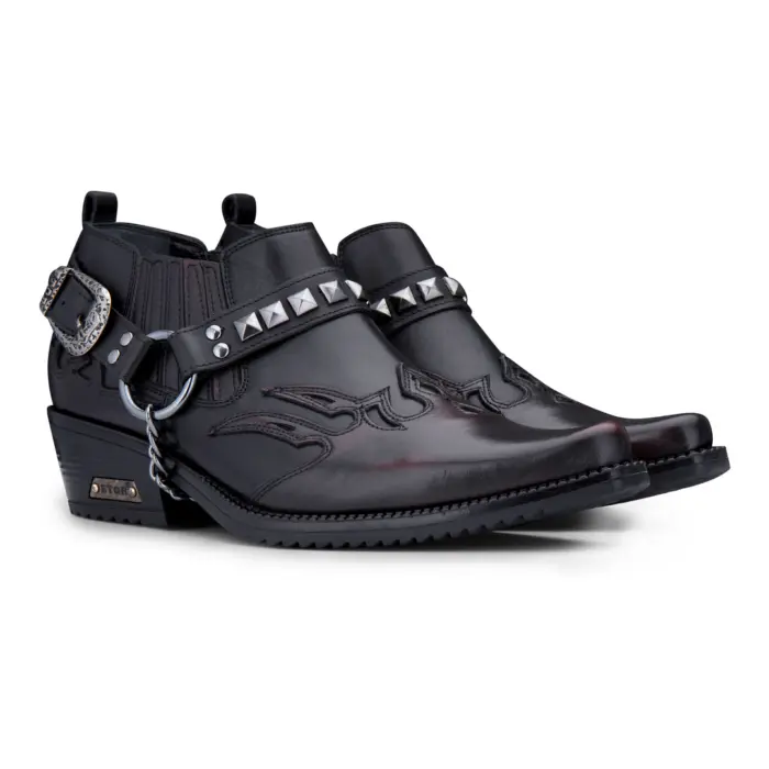 Mens Real Leather Cowboy Shoes Wincklepickers Cuban Heel Metal Belt Western Croc Pattern - Image 12
