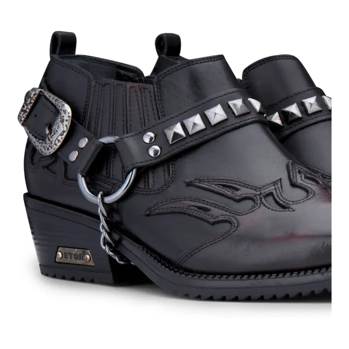 Mens Real Leather Cowboy Shoes Wincklepickers Cuban Heel Metal Belt Western Croc Pattern - Image 13