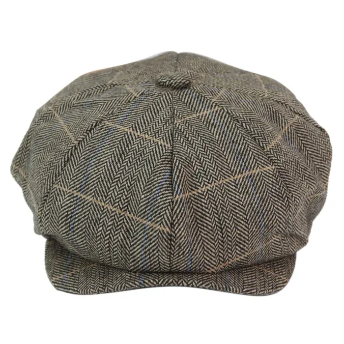 Mens 8 Panel Hat Wool Baker Boy Newsboy Flat Cap Grandad Tweed Check 1920s Peaky - Image 8