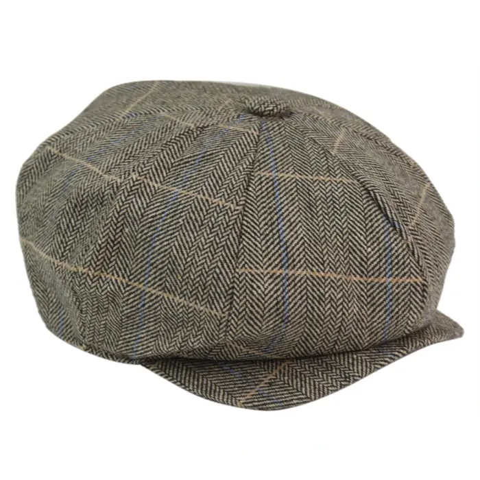 Mens 8 Panel Hat Wool Baker Boy Newsboy Flat Cap Grandad Tweed Check 1920s Peaky - Image 9