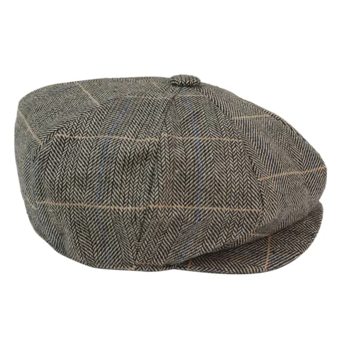 Mens 8 Panel Hat Wool Baker Boy Newsboy Flat Cap Grandad Tweed Check 1920s Peaky - Image 10