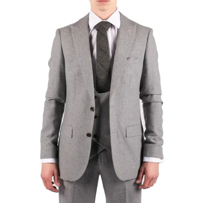 Men Wool 3 Piece Suit Double Breasted Grey Short Reg Long - Image 1