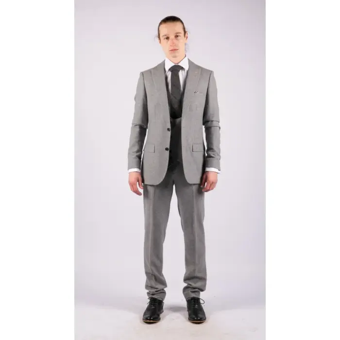 Men Wool 3 Piece Suit Double Breasted Grey Short Reg Long - Image 2