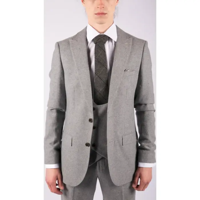 Men Wool 3 Piece Suit Double Breasted Grey Short Reg Long - Image 4
