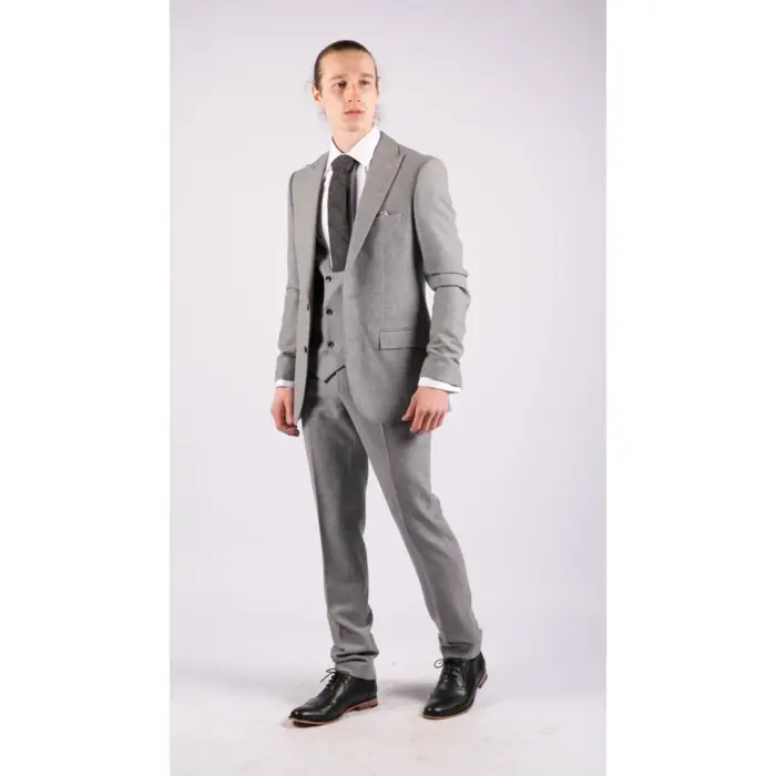 Men Wool 3 Piece Suit Double Breasted Grey Short Reg Long - Image 3