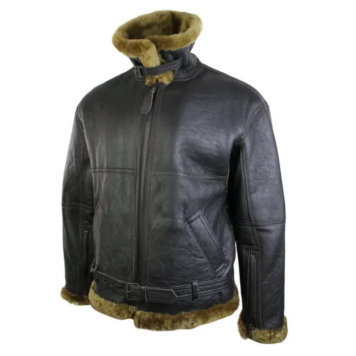 Mens Brown Original RAF Sheepskin Flying Pilot Jacket Classic Brown Ginger - Image 4